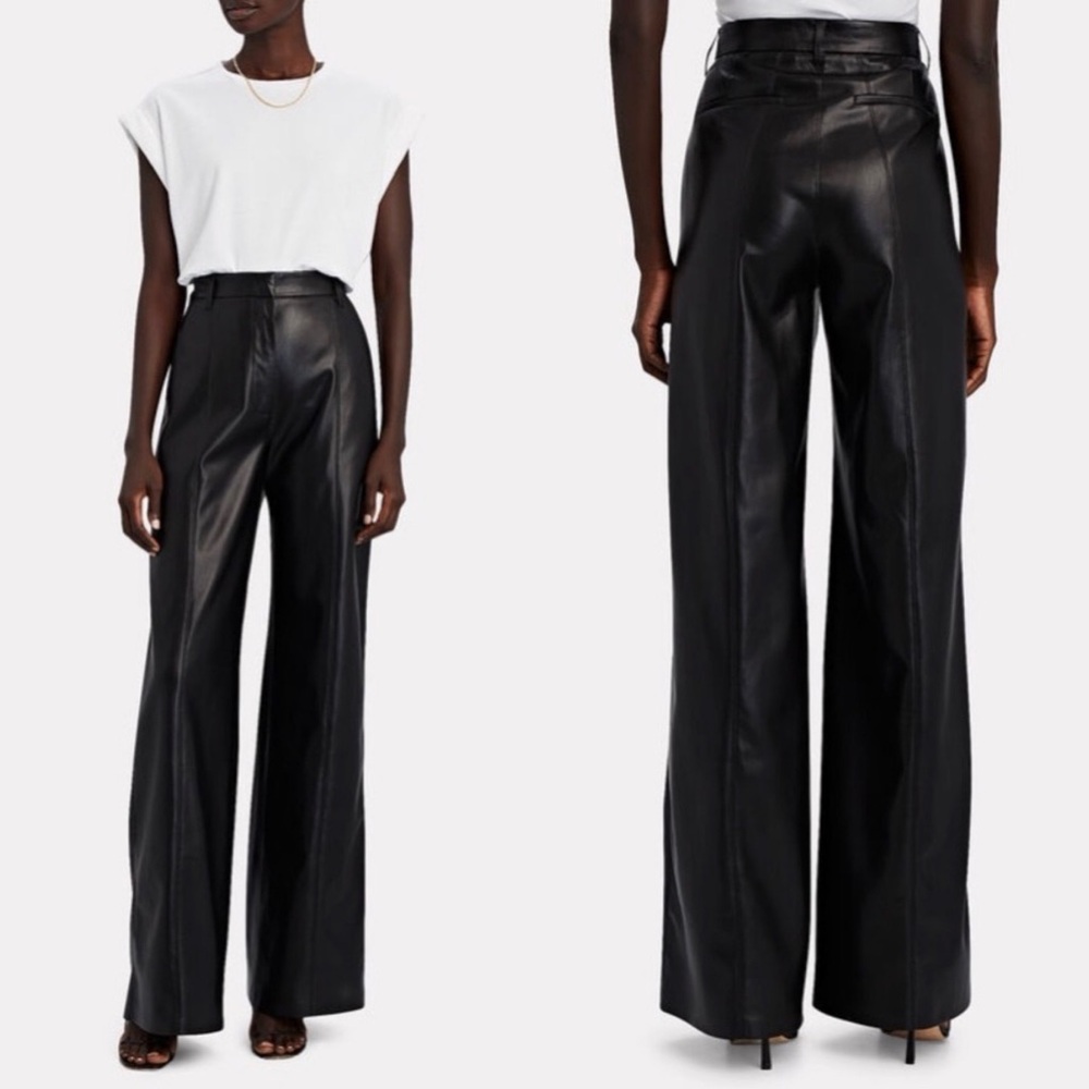 Nanushka Cleo Black Wide Leg faux leather Pants